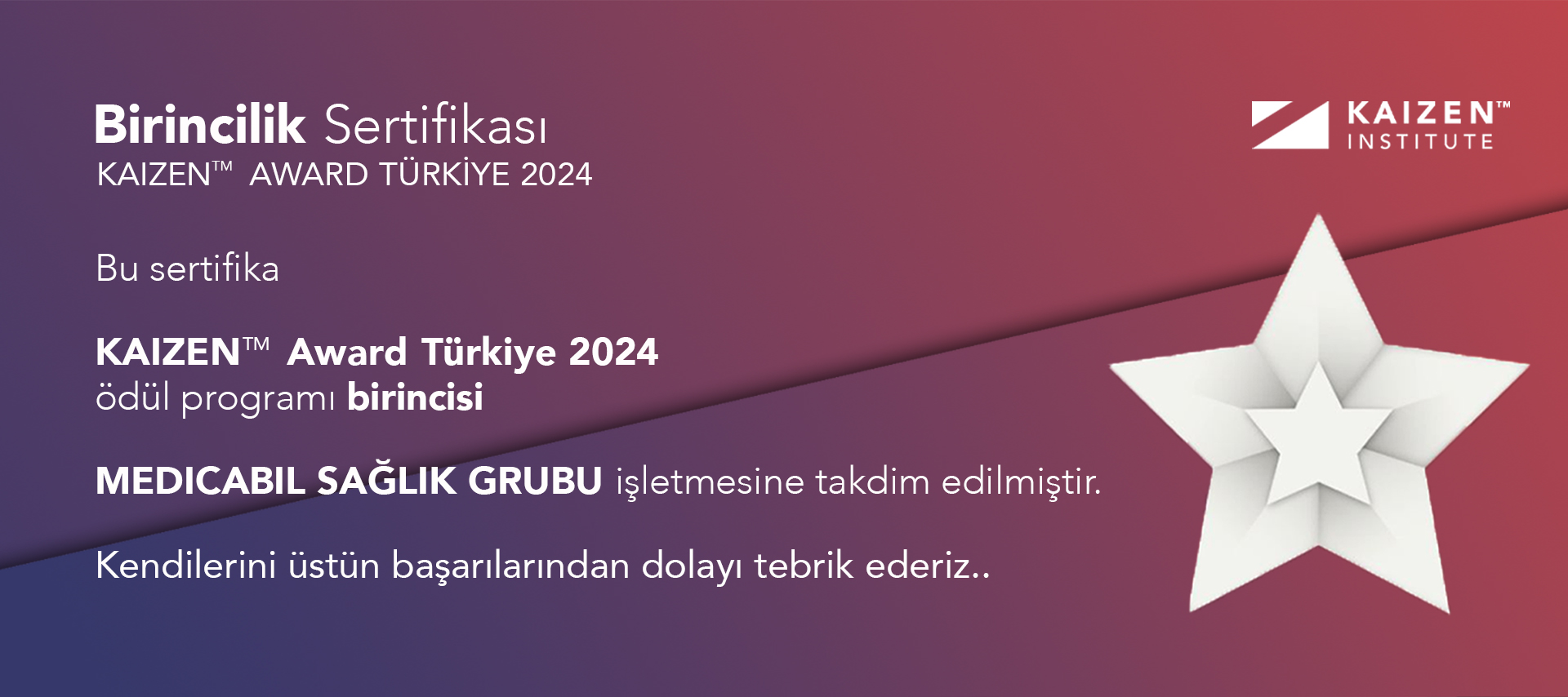 Kaizen Award Türkiye 2024 Birincisi Medicabil!